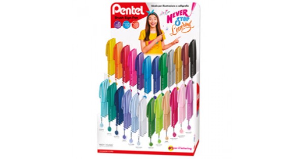 PENTEL 102 pezzi Espositore pennarelli Pen Brush lettering assortiti  0022236