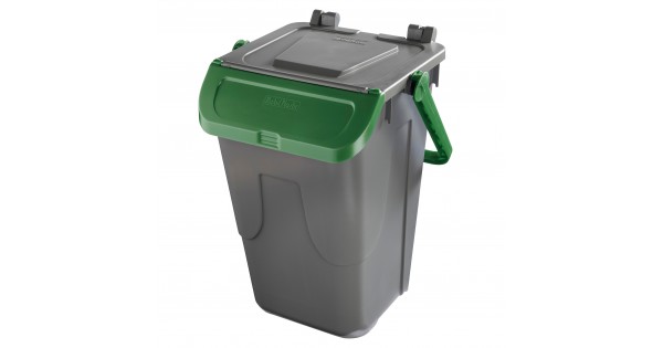 Contenitore portarifiuti Ecology - con sportello e maniglione - 35 L -  grigio/verde - Mobil Plastic